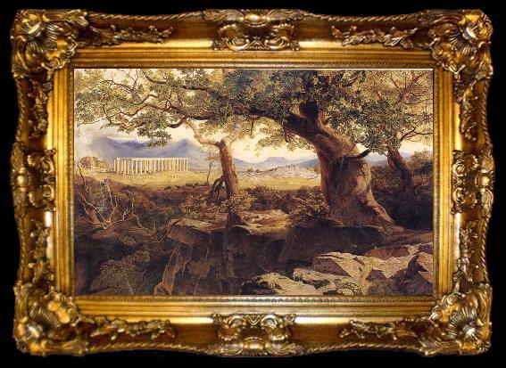 framed  Lear, Edward The Temple of Bassae or Phigaleia,in Arcadia from the Oakwoods of Mount Cotylium.The Hills of Sparta,Ithome and Navarino in the Distance, ta009-2